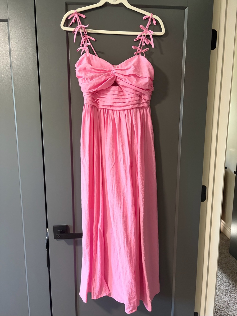 Moon River Pink Twist-Front Tie Strap Maxi Dress - Size S